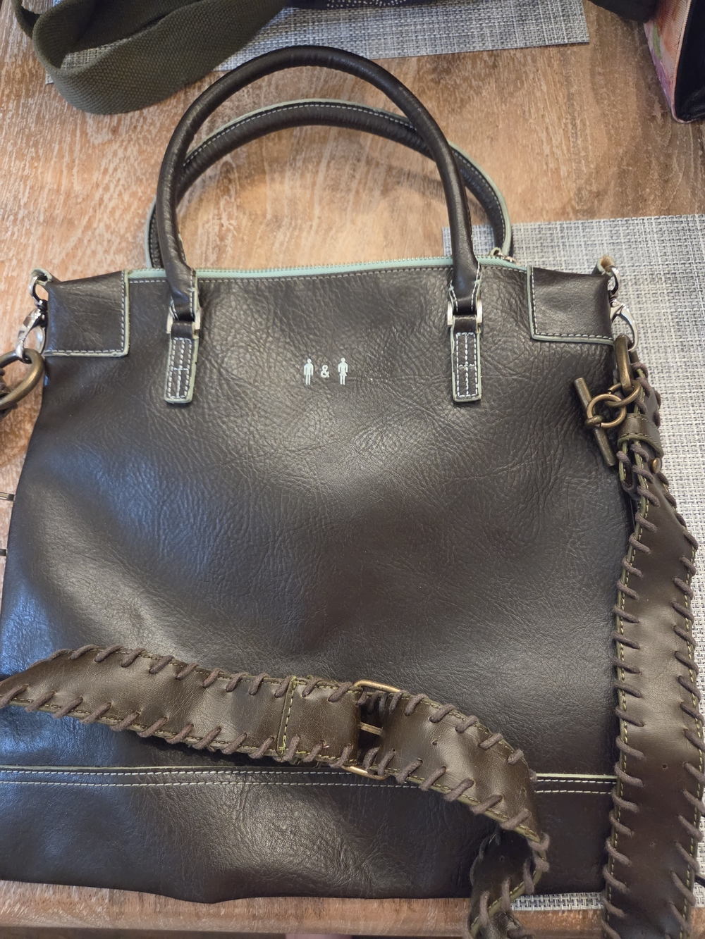 Via Vegan Women's Dark Brown Leather Crossbody Satchel with Top Handles